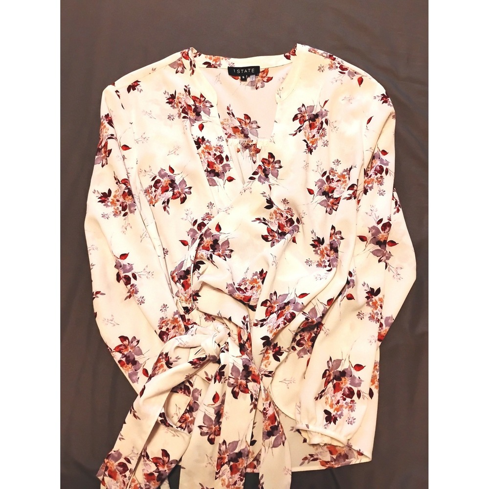 🌸1.STATE Floral Wrap Peasant Boho whimsygoth top preppy Long Sleeve V-Neck